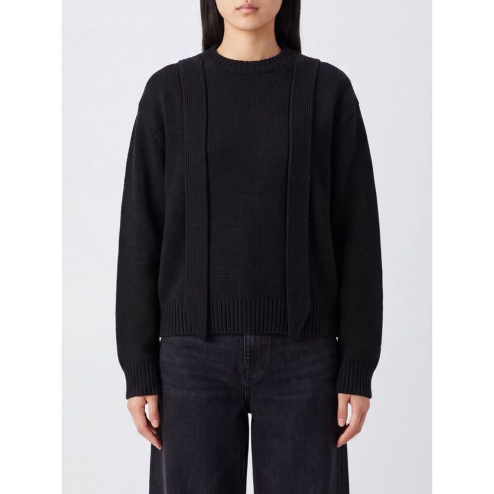 Sacai Women Sacai Wool Crewneck Jumper With Contrast Panel And Embroidery